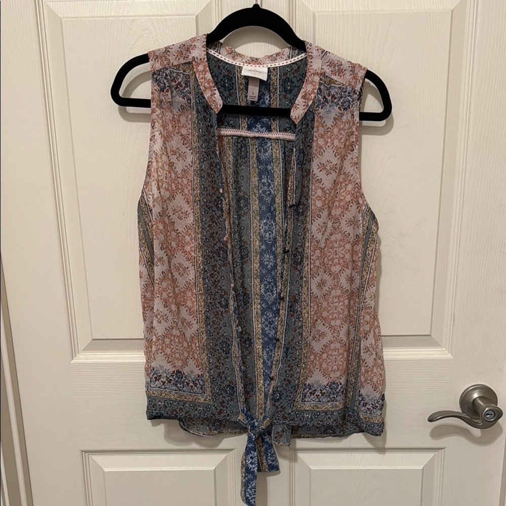 Knox Rose Tie Front and Button Down Sheer Sleeveless Blouse